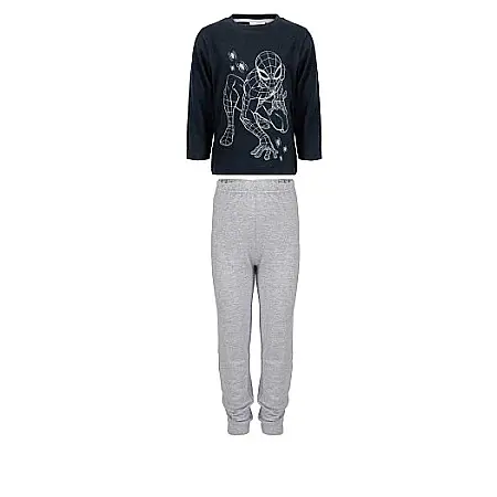 Pijama copii, cu mânecă lungă, negru/gri, Spiderman, Marvel