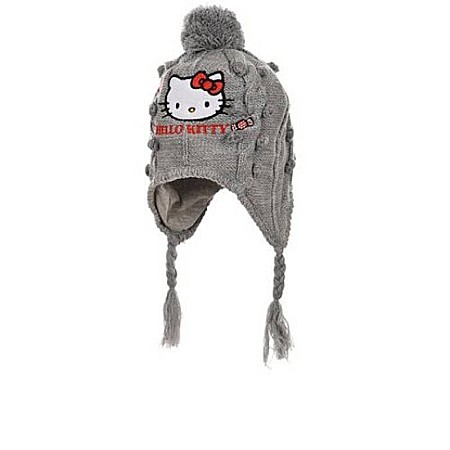 Căciuli, fulare, mănuși - Căciulă tricotată copii, gri, Hello Kitty