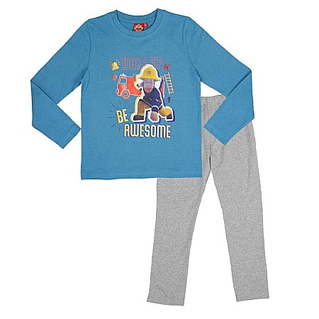 Copii - Pijama copii, cu mânecă lungă, albastru, 100% bumbac, Wake Up, Fireman Sam
