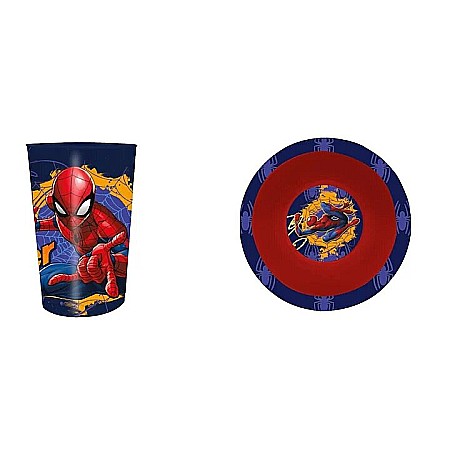 Copii - Set două piese, bol și pahar, din plastic fară BPA, ce poate fi utilizat la mașină de spălat vase și microunde, multicolor, Spiderman