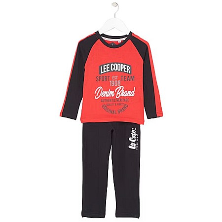 Pijamale copii - Pijamale copii cu mânecă lungă, roșu, cu buzunare laterale, 100% bumbac, Lee Cooper