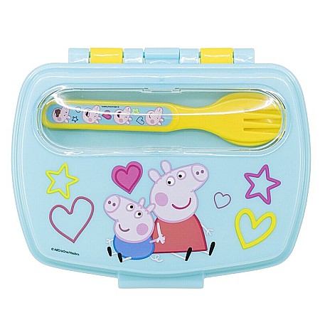 Copii - Cutie sandwich cu lingură și furculiță, multicolor, plastic fără BPA, Core, Peppa Pig