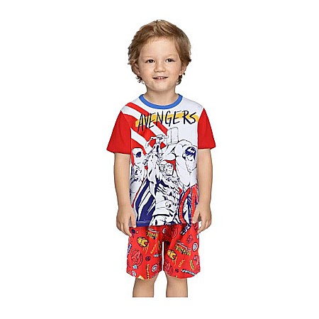 Pijamale cu mânecă scurtă - Pijama copii, cu mânecă scurtă, 100% bumbac, roșu, Avengers