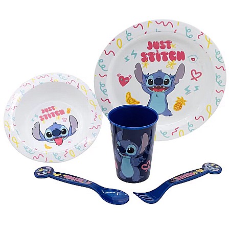 Copii - Set 5 piese pentru servit masă, plastic, fără BPA, multicolor, utilizabil la microunde, Stitch