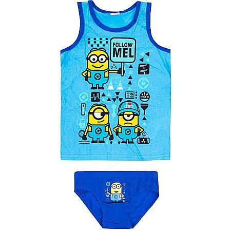 Copii - Set 2 piese, maiou și chiloți, 100% bumbac, albastru, Minions