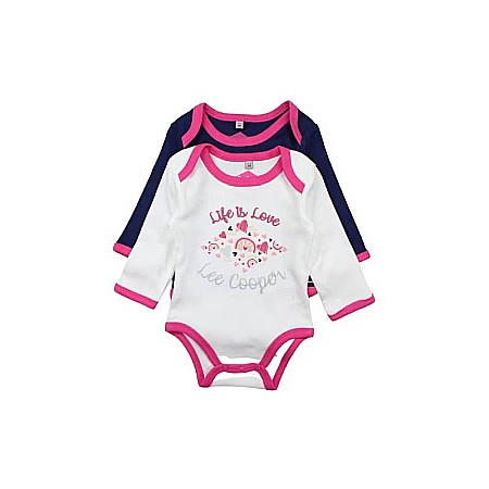 Body-uri și salopete copii - Set două body-uri copii, 100% bumbac, alb/albastru, Life is Love, Lee Cooper