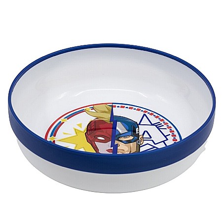 Articole hrănire bebeluși - Bol plastic, 14 cm, antiderapant, multicolor, compatibil cu microunde, fără BPA, Heraldic Army, Avengers