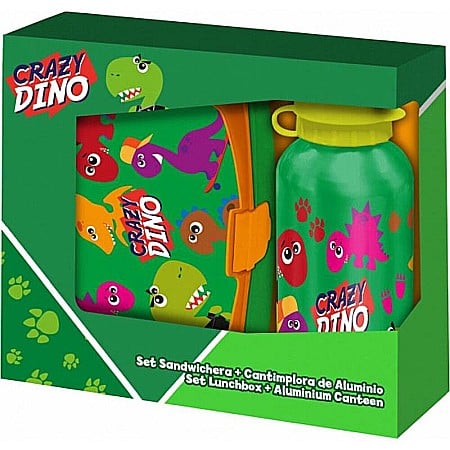 Cutii sandwich - Set cutie sandwich plastic fără BPA și sticlă apă din aluminiu, 400 ml, multicolor, Crazy Dino