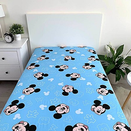 Cearceaf cu margini elastice, multicolor, 100% bumbac, 90 x 200 cm, Blue, Mickey Mouse [3]