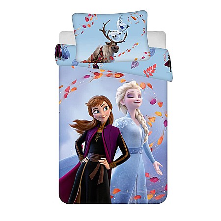 Set lenjerie pat copii, multicolor, 2 piese, 100% bumbac, 100x135 cm, 40x60, Blue leaves, Frozen, Disney [0]
