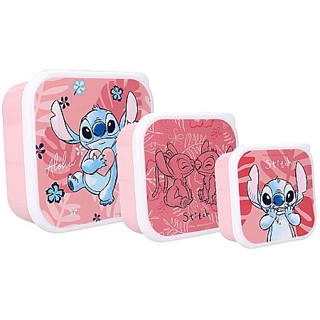 Cutii sandwich - Set 3 cutii sandwich din plastic fără BPA, 12x12x6 cm, multicolor, Stitch