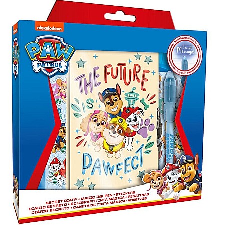Accesorii școlare - Set jurnal secret cu lacăt și pix prevăzut cu cerneală invizibilă și lanternă UV, 18x12 cm, multicolor, Paw Patrol