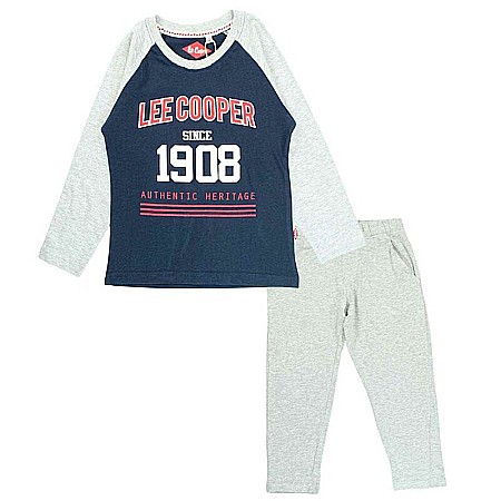 Pijamale copii - Pijamale copii cu mânecă lungă, gri, cu buzunare laterale, bumbac, Lee Cooper