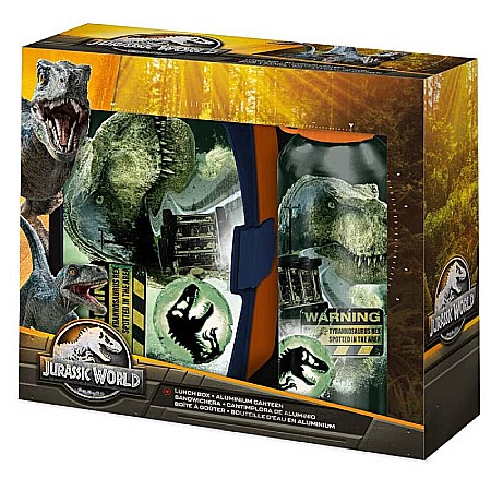 Copii - Set cutie sandwich plastic fără BPA și sticlă apă din aluminiu, 400 ml, multicolor, Jurassic World