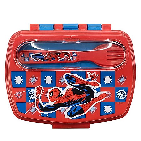 Cutie sandwich cu lingură și furculiță, multicolor, plastic fără BPA, Arachnid, Spiderman [0]