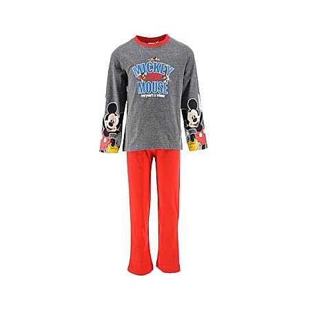 Pijamale maneca lunga - Pijama copii, cu mânecă lungă, 100% bumbac, roșu, Winner, Mickey Mouse