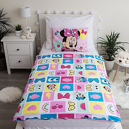 Set lenjerie pat copii, multicolor, 2 piese, 100% bumbac, 100x135 cm, 40x60, Pink Square, Minnie Mouse, Disney [1]