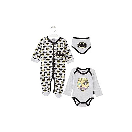 Body-uri și salopete copii - Set 3 piese bebeluși, negru/gri,  Batman