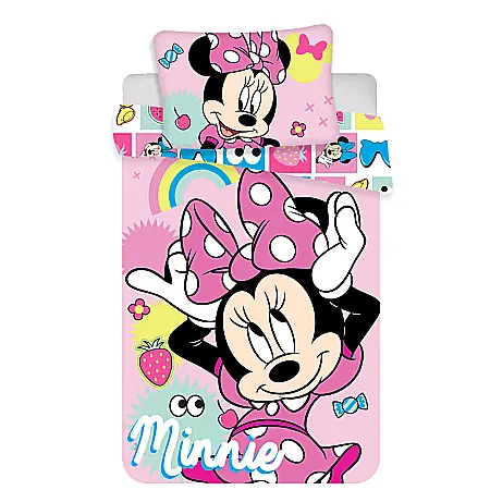 Set lenjerie pat copii, multicolor, 2 piese, 100% bumbac, 100x135 cm, 40x60, Pink Square, Minnie Mouse, Disney [0]