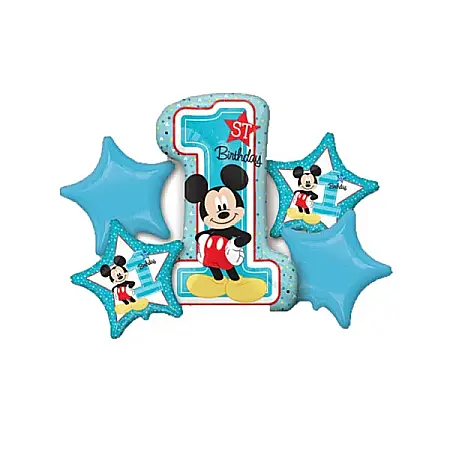 Baloane - Buchet 5 baloane folie Mickey Mouse prima aniversare 1 an