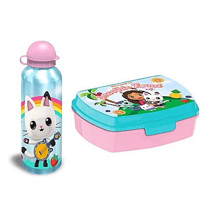 Copii - Set cutie sandwich din plastic și sticlă de apă din aluminiu, 500 ml, Gabby's Dollhouse