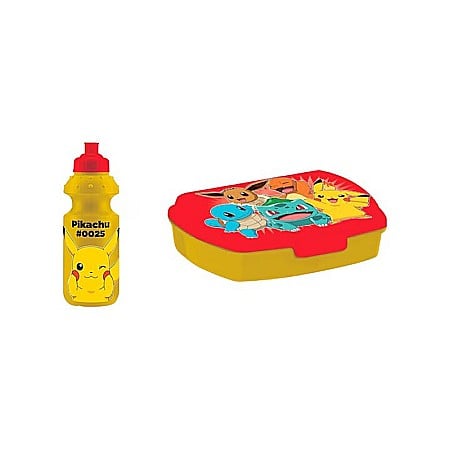 Copii - Set cutie sandwich 20x8 cm, și sticlă apă 350 ml, din plastic, multicolor, Pokemon