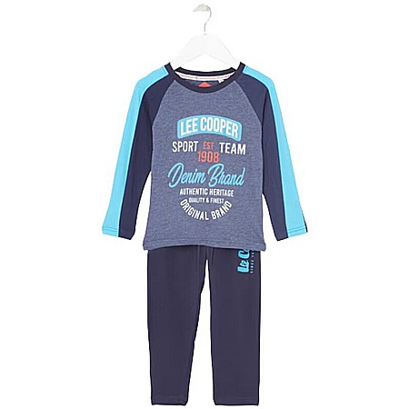 Pijamale copii - Pijamale copii cu mânecă lungă, albastru, cu buzunare laterale, bumbac, Lee Cooper