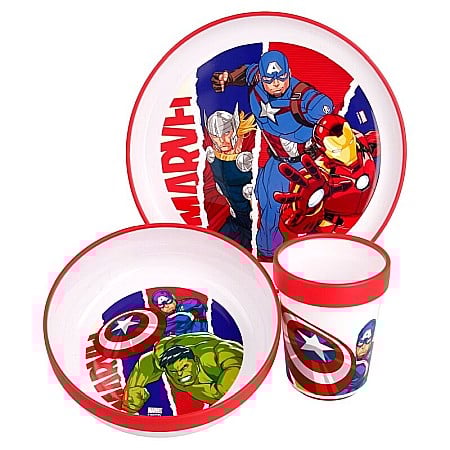 Bebeluși - Set veselă 3 piese, anti-alunecare, fără BPA, compatibil la microunde, Marvel, Avengers