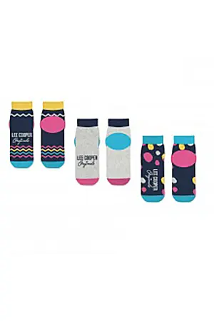 Adulți - Set 3 perechi șosete damă, scurte, cu logo, multicolor, Lee Cooper Originals lee01