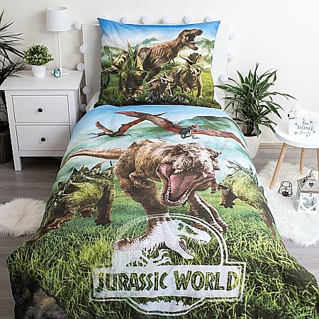 Set lenjerie pat copii, multicolor, 2 piese, 100% bumbac, 140×200 cm, 70×90, Forest, Jurassic World [1]
