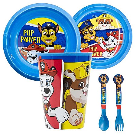 Pahare, farfurii și căni - Set 5 piese pentru servit masa, plastic, fără BPA, multicolor, Paw Patrol