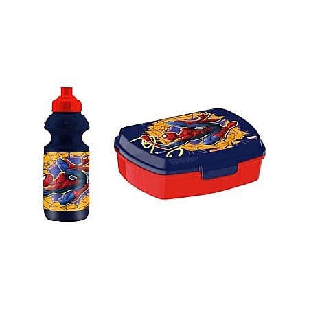 Cutii sandwich - Set cutie sandwich 20x8 cm, și sticlă apă 350 ml, din plastic, multicolor, Spiderman