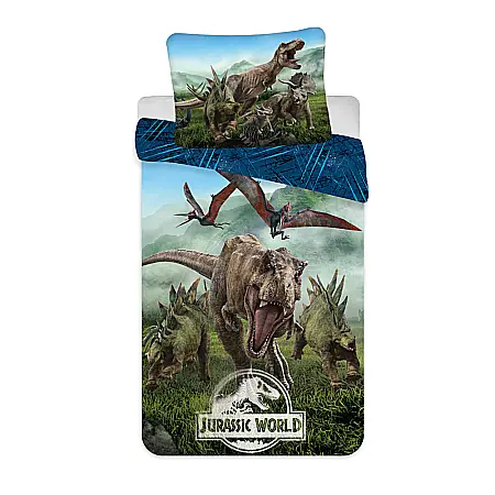 Set lenjerie pat copii, multicolor, 2 piese, 100% bumbac, 140×200 cm, 70×90, Forest, Jurassic World [0]