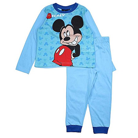 Copii - Pijamale copii cu mânecă lungă, 100% bumbac, albastru, Smile, Mickey Mouse, Disney