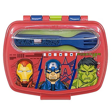 Cutii sandwich - Cutie sandviș cu tacâmuri, fără BPA, multicolor, 17x14x6 cm, Invincible Force, Avengers