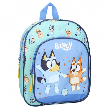 Ghiozdane și Rucsacuri - Rucsac Bluey Best Friends Fun, Compartiment Incapator, Buzunar Mic Cu Fermoar, Bretele Reglabile, 25x30x11 Cm, Multicolor