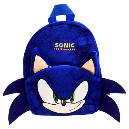 Ghiozdane și Rucsacuri - Rucsac din pluș, cu două compartimente, 30x24x8 cm, albastru, Happy, Sonic