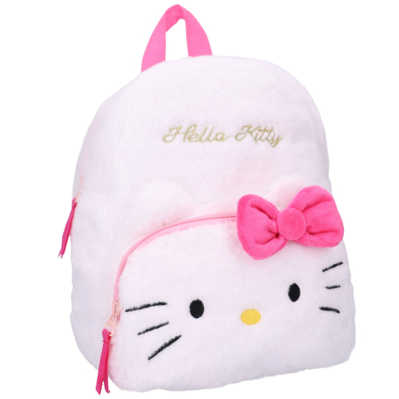Ghiozdane și Rucsacuri - Rucsac din pluș, cu două compartimente, 26x21x11 cm, alb, Happy, Hello Kitty