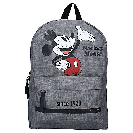 Ghiozdane și Rucsacuri - Rucsac gri cu două compartimente, 33x23x9 cm, The Biggest Of All Stars, Mickey Mouse, Disney