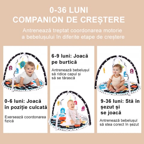Salteluta Interactiva, 80x80x50 cm, special conceputa pentru a stimula dezvoltarea fizica si senzoriala prin joaca, Dotata cu 5 jucarii interactive, Jungle [4]