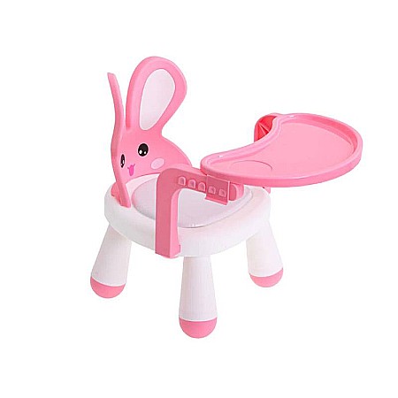 Scaun pentru copii, din material plastic, multifuncțional, +1 an Homio, Măsuță încorporată, Tăviță detașabilă, Bază antiderapantă, Alb/ Roz, greutate maximă 26 kg [4]