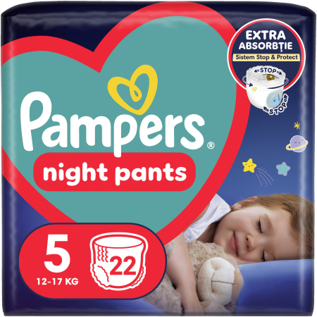 Scutece bebelusi - Scutece chiloțel de noapte Pampers Night Pants, numărul 5, 12-17 kg, 22 buc