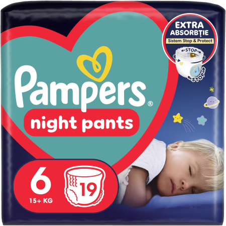 Scutece bebelusi - Scutece chiloțel de noapte Pampers Night Pants, numărul 6, 15+ kg, 19 buc