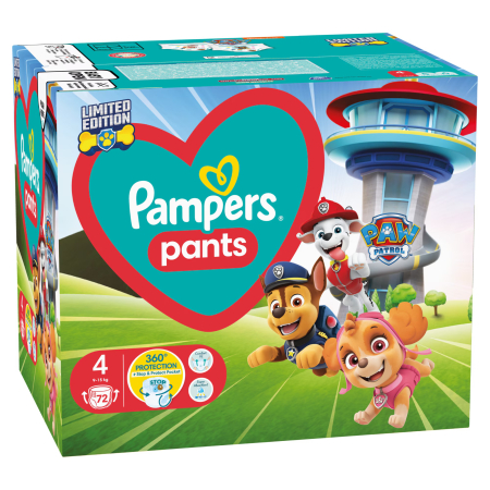 Bebeluși - Scutece chiloțel Pampers Pants Active Baby Paw Patrol Edition, numărul 4, 9-15 kg, 72 buc