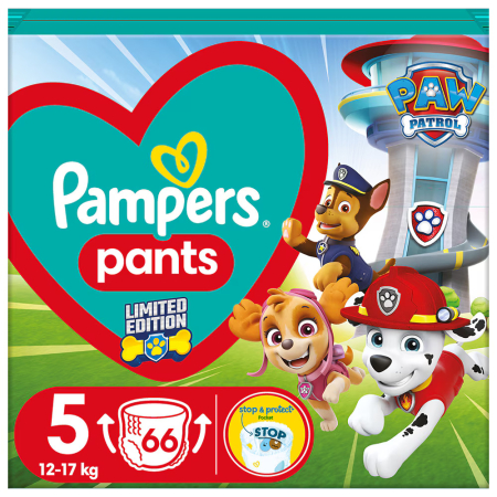 Scutece bebelusi - Scutece chiloțel Pampers Pants Active Baby Paw Patrol Edition, numărul 5, 12-17 kg, 66 buc