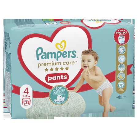 Scutece bebelusi - Scutece chiloțel Pampers Premium Care Pants, numărul 4, 9-15 kg, 38 buc