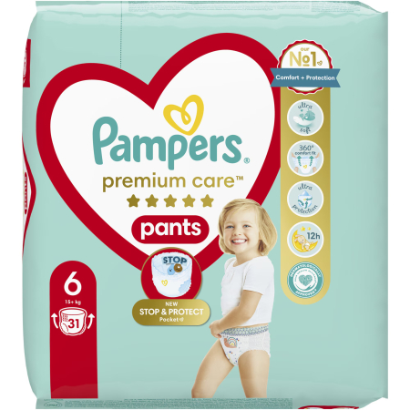 Scutece chiloțel Pampers Premium Care Pants, numărul 6, 15+ kg, 31 buc [1]