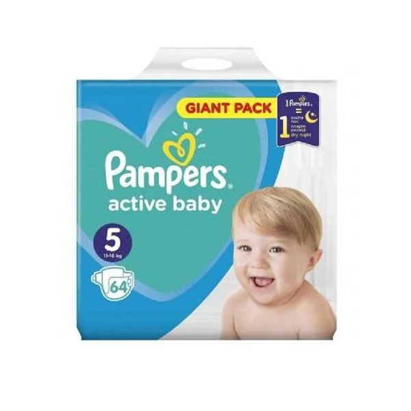 Bebeluși - Scutece Pampers Active Baby-Dry Giant Pack, numărul 5, 11-16 kg, 64 buc