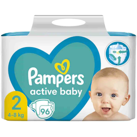Scutece bebelusi - Scutece Pampers Active Baby Giant Pack, numărul 2, 4-8 kg, 96 buc