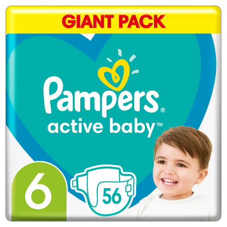 Scutece bebelusi - Scutece Pampers Active Baby Giant Pack, numărul 6, 13-18 kg, 56 buc
